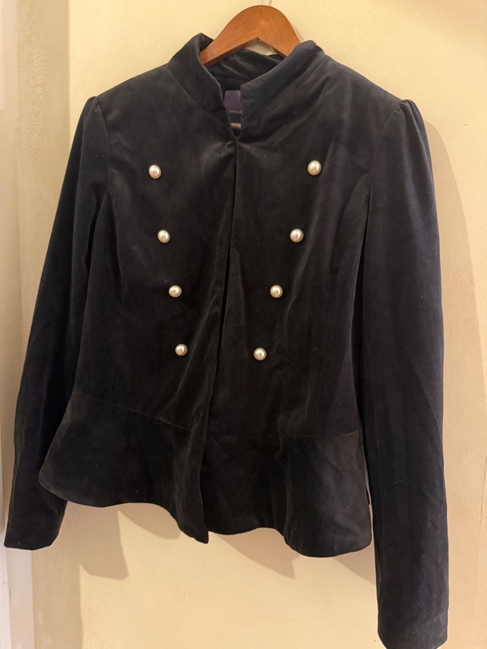 Amaryllis Black Velvet Double-Breasted Pearl Button Jacket